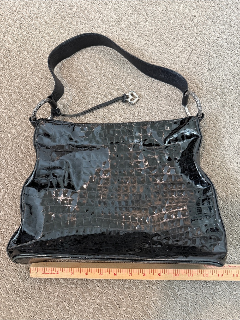 Brighton Black Croc-Embossed Patent Shoulder Bag